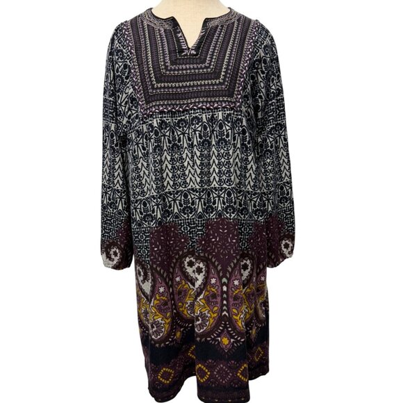 XL Sacred Threads Embroidered Boho Festival Blue Gray Plush Paisley Dress - Picture 2 of 11